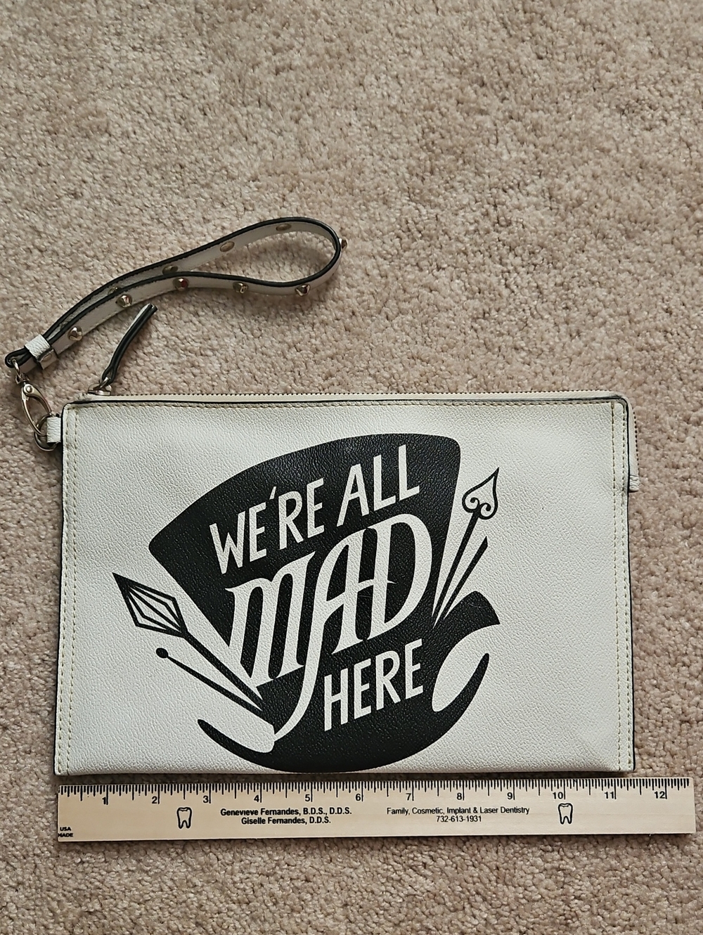 Disney White & Black 'We're All Mad Here' Wristlet Clutch